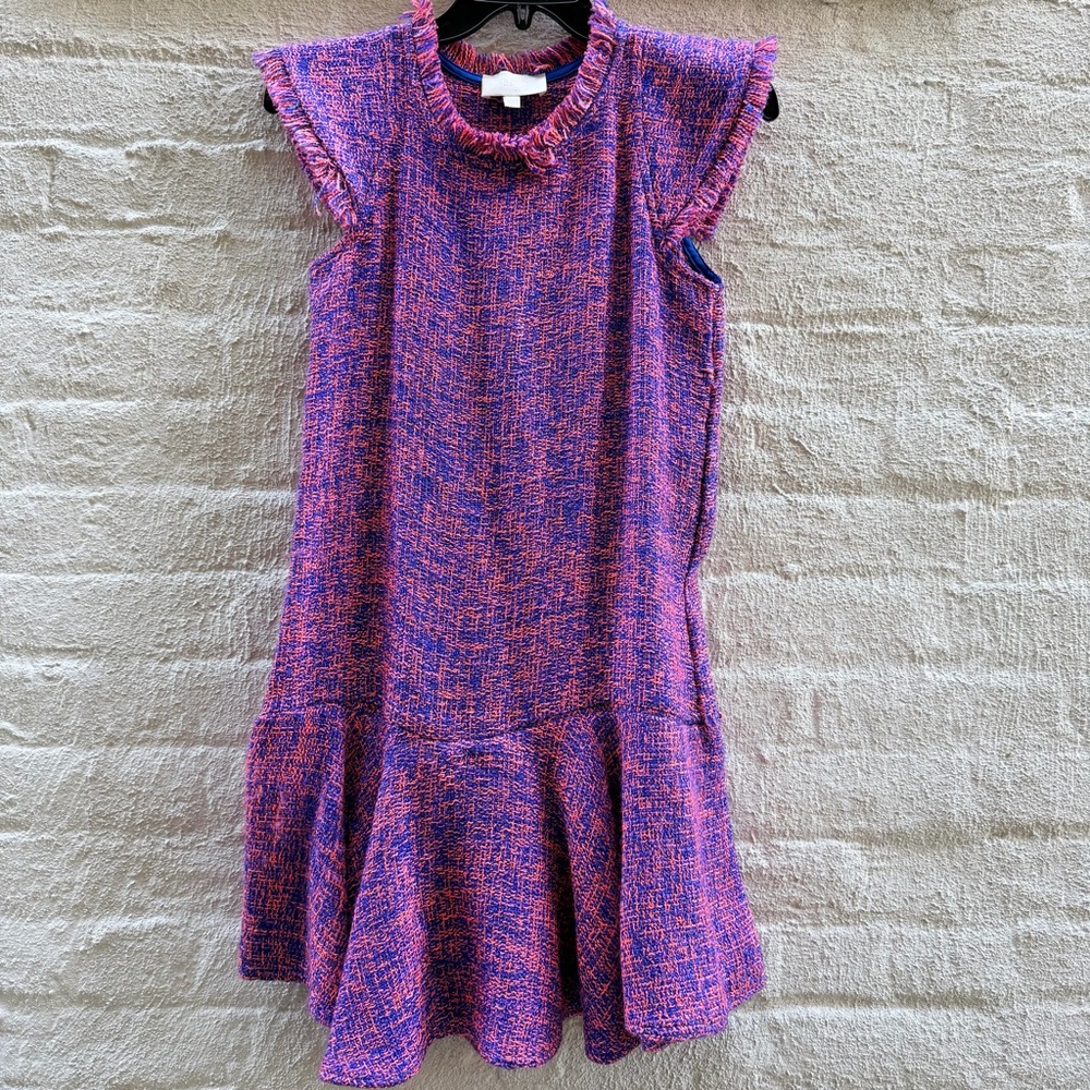 Alexis Adalina Tweed Frayed Trim Flounce Pink Blue Dress XS *FLAWED*